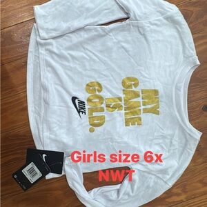 Nike Kids White and Gold Long Sleeve Tee
